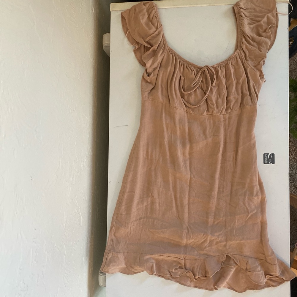 Le Lis Tan Ruffle Sleeve Mini Dress